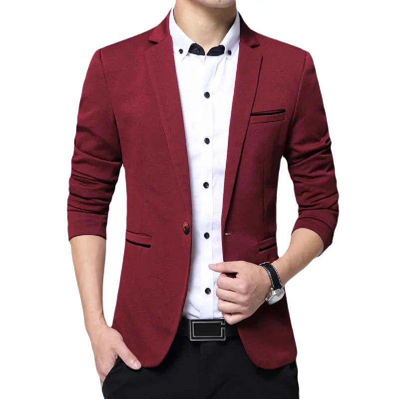 Casual Sweatshirts Men's Suit Jacket Slim Fit Coat Business Daily Blazer Red