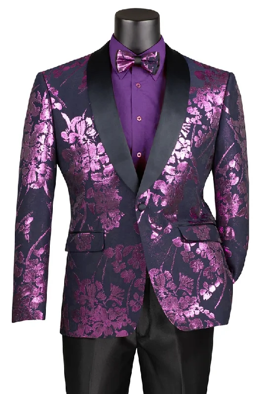 Active Gear Men's Shiny Foil Floral Paisley Prom & Wedding Tuxedo Purple Lavender Jacket