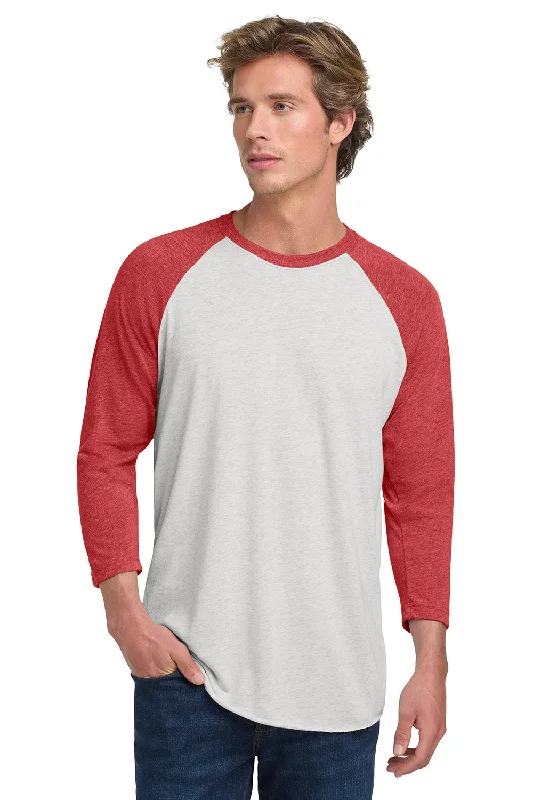 Modern Backpacks Next Level Mens Jersey 3/4 Sleeve Crewneck T-Shirt - Heather White/Vintage Red