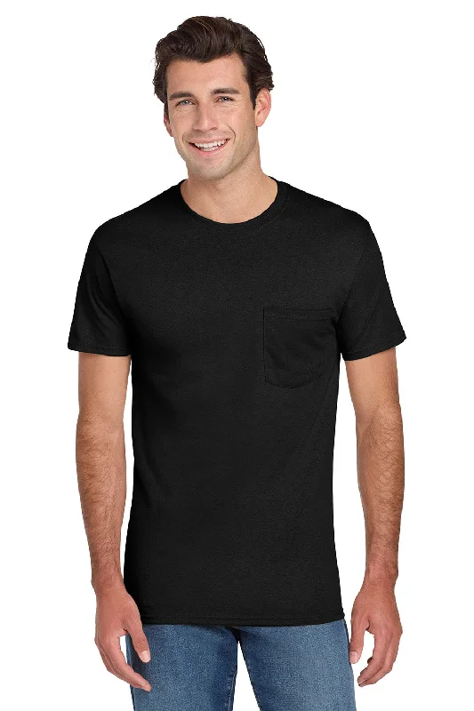 Stylish Comfort Jerzees Mens Dri-Power Moisture Wicking Short Sleeve Crewneck T-Shirt w/ Pocket - Black