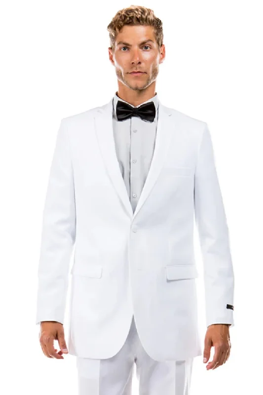 Stylish Comfort White Wedding Suit For Men - Perfect For Groom - Men's Two Button Hybrid Fit Basic Business Suit In White