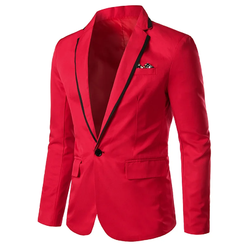 Modern Style Men's One Button Solid Color Casual Blazer Red