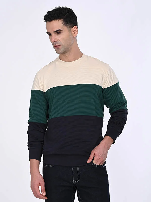 Urban Shirts Men Full Sleeve Color Block Crew Neck Sweatshirt