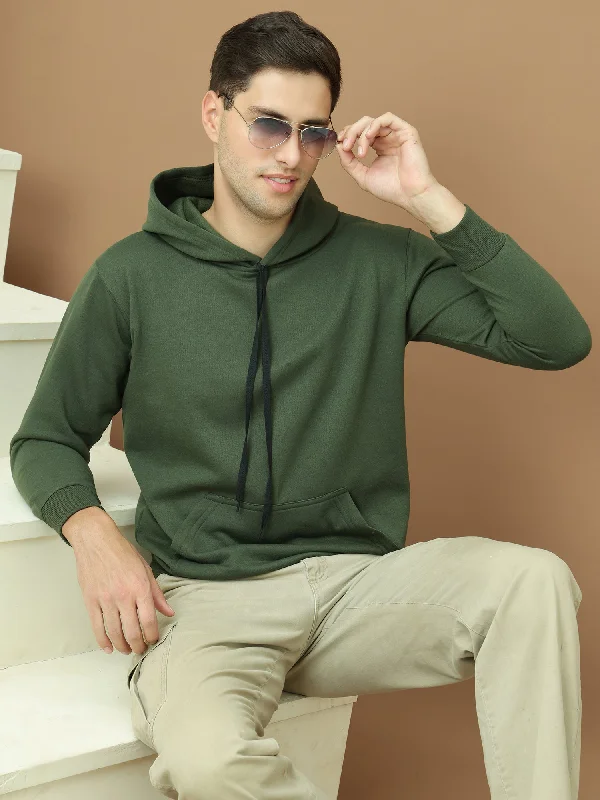 Casual Outfit VimaL Jonney Regular Fit Green Solid Hoodie For Men