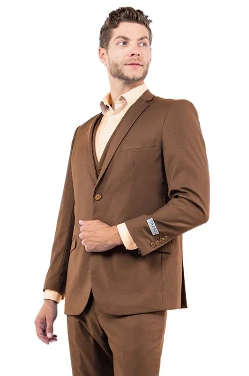 Trendy Comfort Brown Wedding Suit - Jacket + Pants - Brown Tuxedo - Brown Groomsmen Slim Notch Lapel Suit