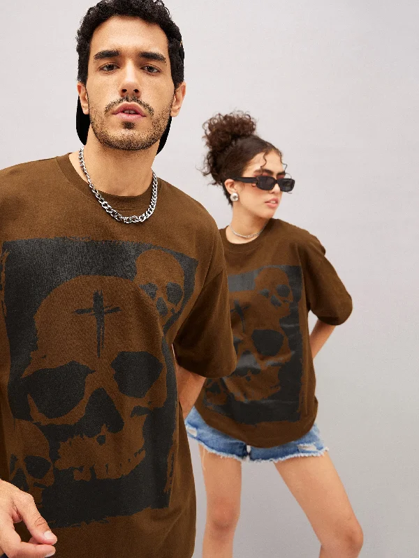 Casual Wear Unisex Brown Skull Oversized T-Shirt