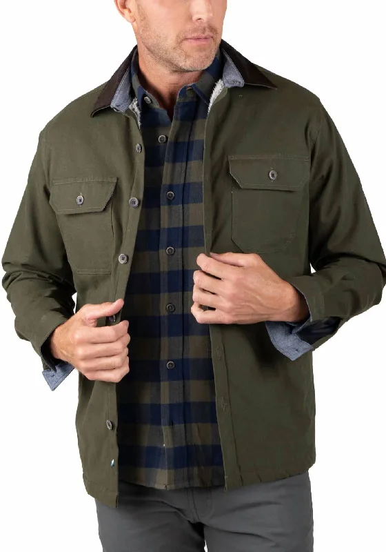 Practical Clothing Canvas Shirt Jacket With Sherpa Lining In Green