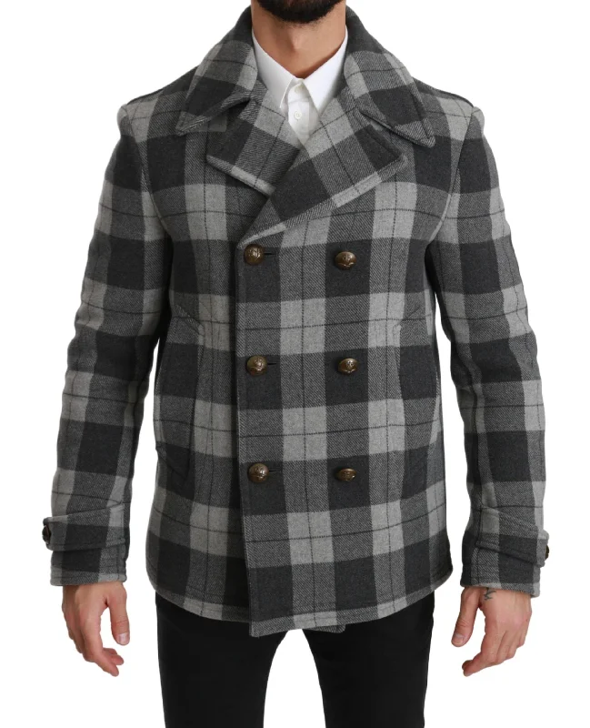 Premium Fabric Dolce & Gabbana  Check Wool Cashmere Coat Men's Jacket