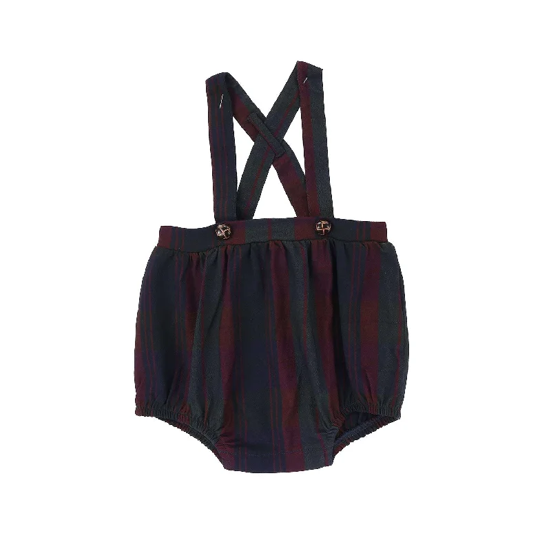 Relaxed Wear Analogie By Lil Legs Suspender Bubble Bloomers Burgundy Plaid