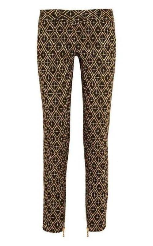 Retro Style Metallic jacquard skinny pants