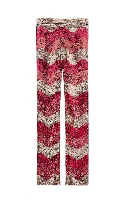 Urban Vests Sequin Snake Straight Leg Pants in Red