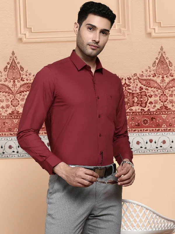 Casual Wear Men Cotton Spandex Shirt 2 Way Stretch Maroon LY6