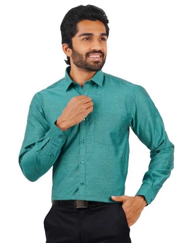 Comfortable Outfits Men Cotton Blend Full Sleeves Shirt Greenish Cyan T29 TE8