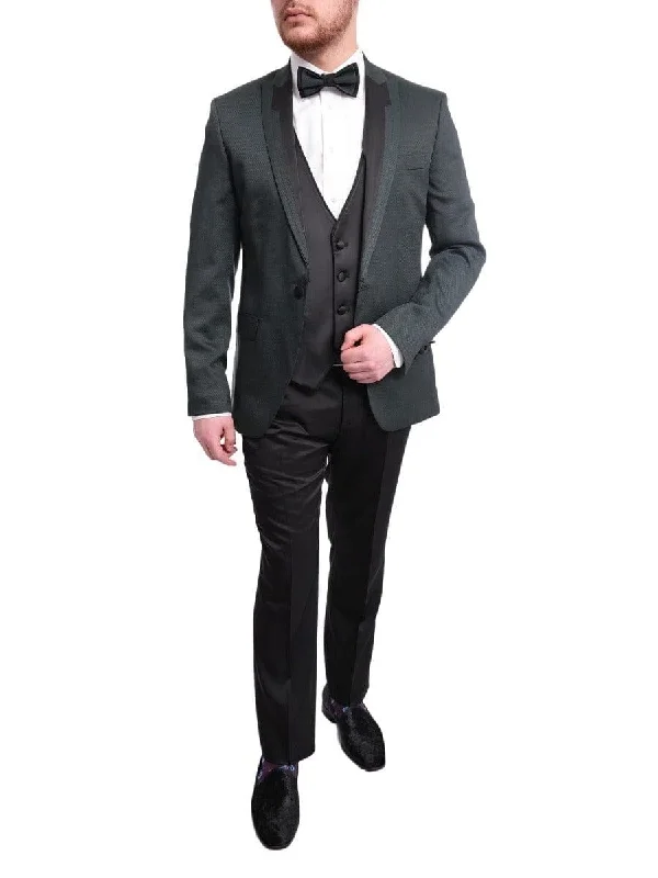 Casual Blazers Cemden Slim Fit Green Textured One Button Three Piece Tuxedo Suit