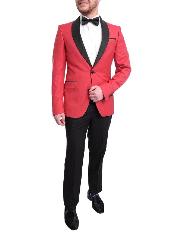 Cool Jackets Cengizhan Baybars Slim Fit Solid Red Two Button Tuxedo Suit