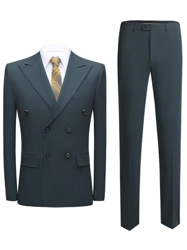 Button-down Shirts Green Double Breasted 2-Piece Suit