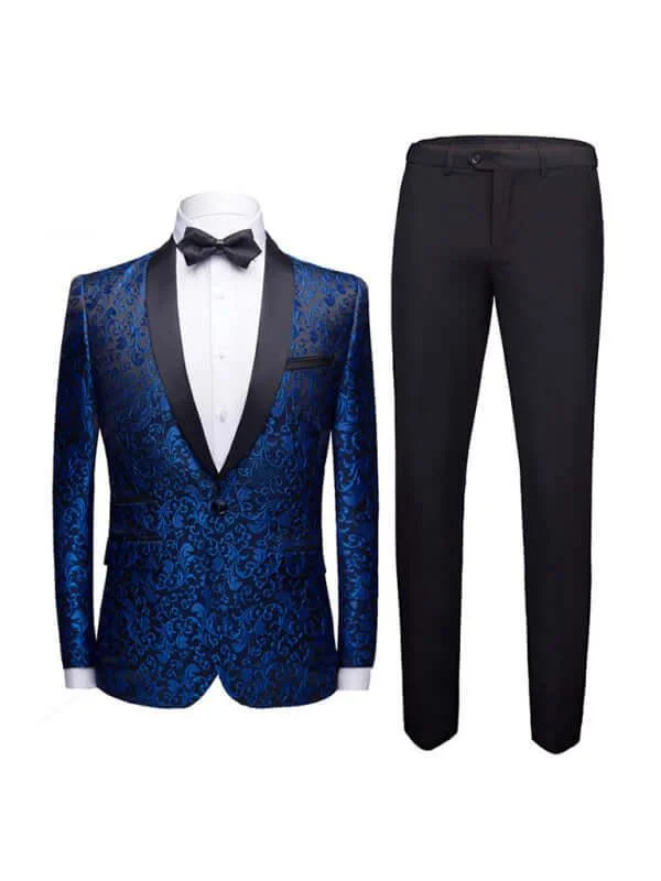 Funky T-shirts Blue Jacquard Two Piece Tuxedo Suit