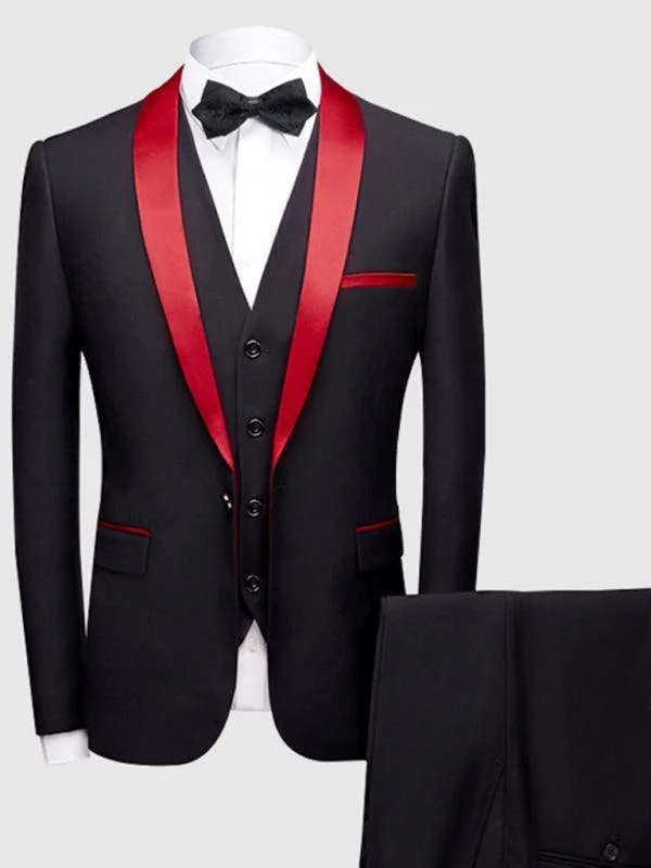 Modern Coats Red Lapel Collar Three Piece Tuxedo Suit