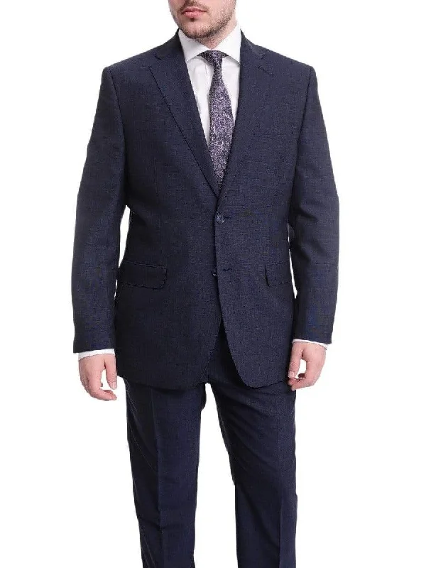 Designer Scarves I Uomo Men's Classic Fit Solid Navy Two Button 100% Wool 2 Piece Suit