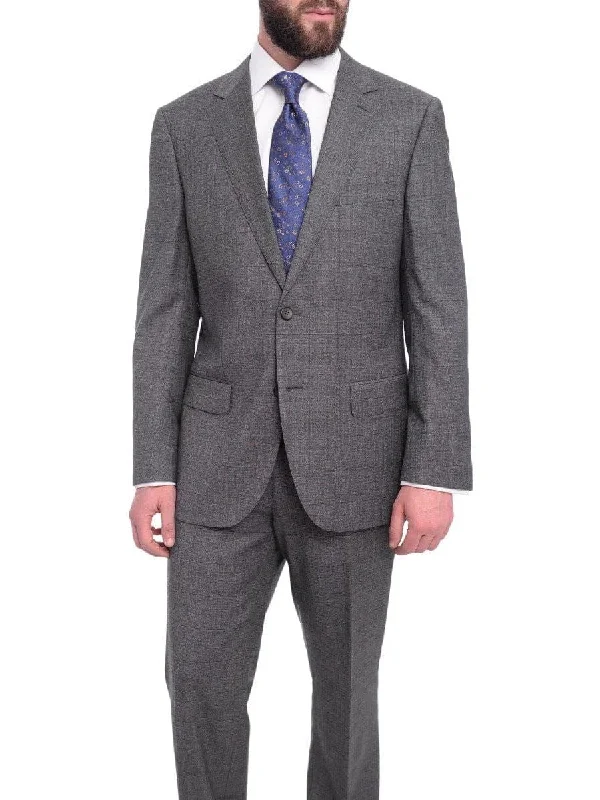 Graphic Caps Napoli Classic Fit Gray With Blue & Purple Glen Plaid Half Canvassed Wool Suit