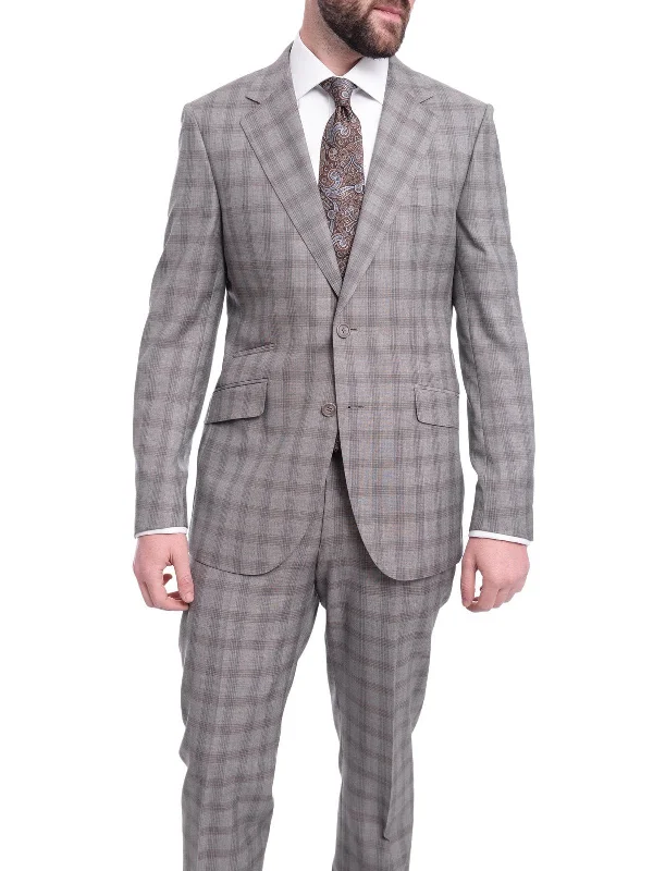 Everyday Wear Napoli Slim Fit Gray Plaid Windowpane Half Canvassed Tallia Deflino Wool Suit