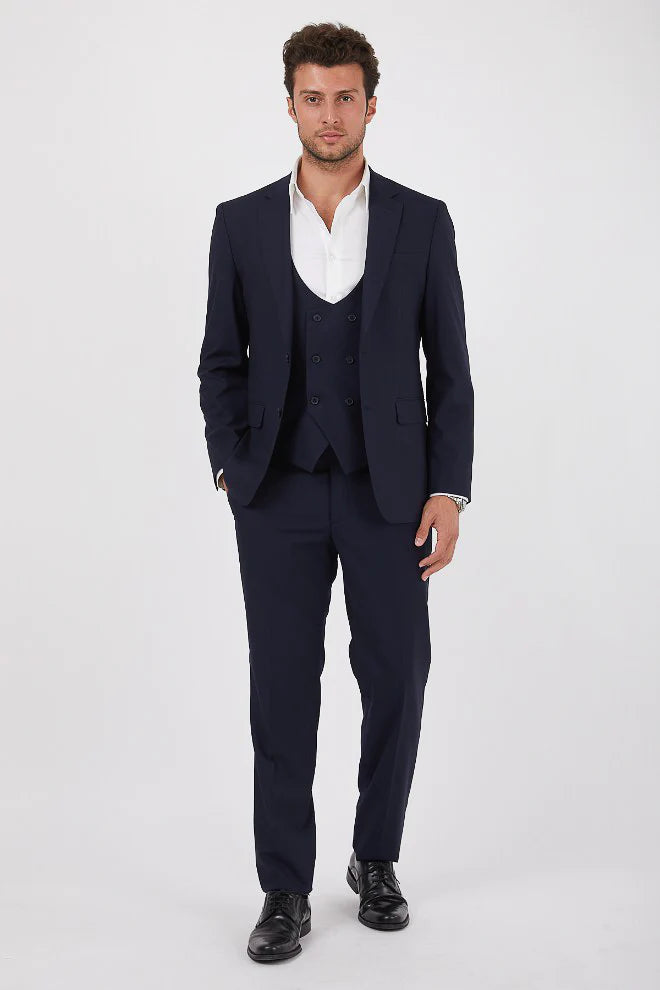 Light Jackets Navy blue Suit 3Pcs V2